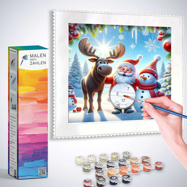 Malen nach Zahlen - Merry Christmas, Elch und Schneemann