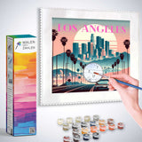 Malen nach Zahlen Set - Träume von Los Angeles mit entspannten Malerlebnis und Los Angeles Skyline im Sonnenuntergang