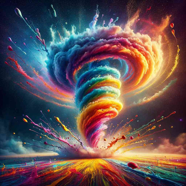 Abstract colorful swirling tornado artwork from the 