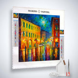 AB Diamond Painting Kit - Italien bei Nacht with acrylic diamonds, canvas, tweezers, and setzstift with flächensetzer