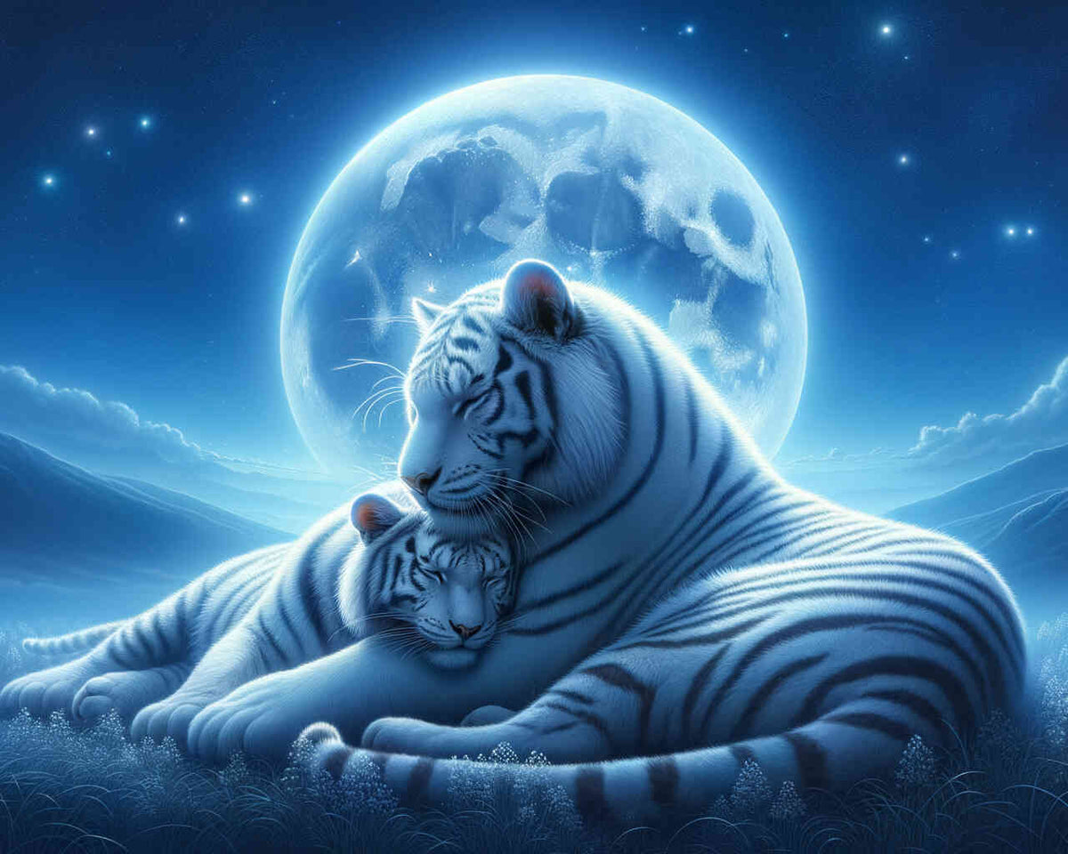 Malen nach Zahlen - Schmusende weiße Tiger