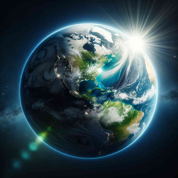 Malen nach Zahlen - Erwachen des Blauen Planeten zeigt die Erde im Weltraum mit leuchtender Sonnenaufgang und atmosphärischen Wolkenmuster.