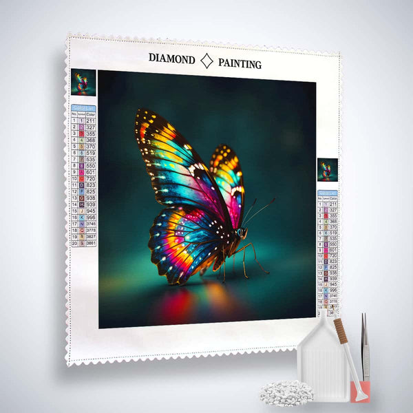 AB Diamond Painting Kit - Schmetterling sitzend mit bunten Acryl Diamonds, Profi Leinwand, Pinzette und Setzstift