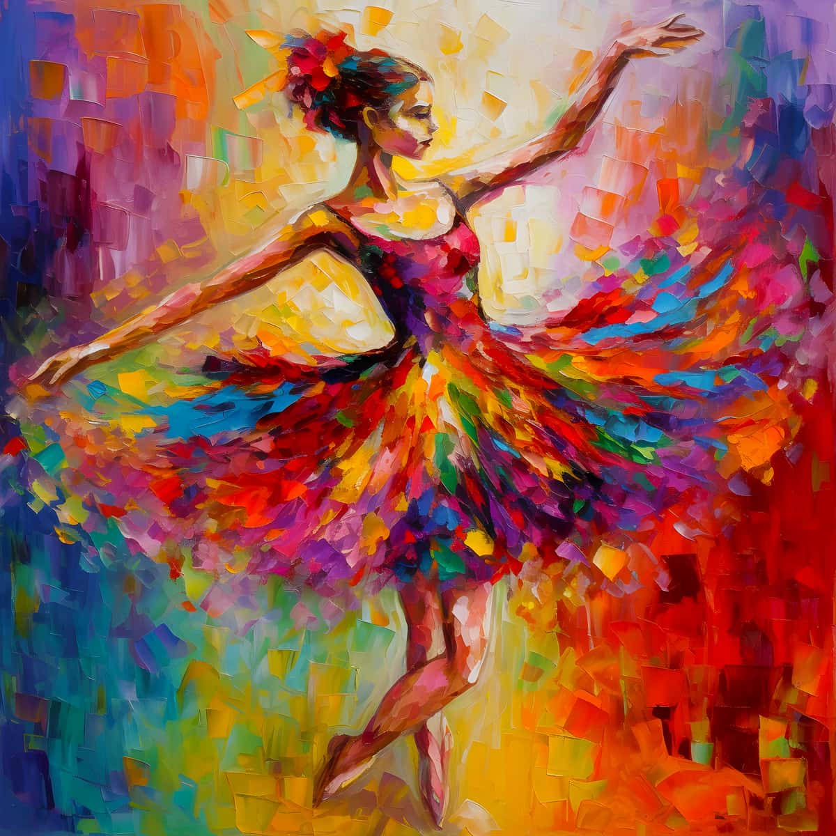 Abstract painting of a dancer in vibrant colors showcasing Malen nach Zahlen - Abstrakter Tanz