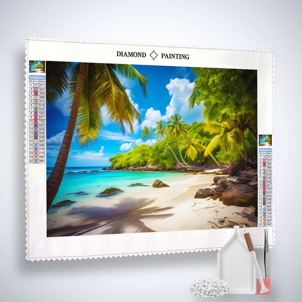 Diamond painting kit with stunning beach scene and acrylic diamonds