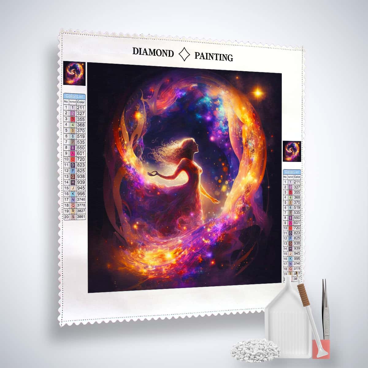 Diamond Painting Kit - Frau im Kreis with Acrylic Diamonds, Professional Canvas, Fine Tweezers, and Setting Pen