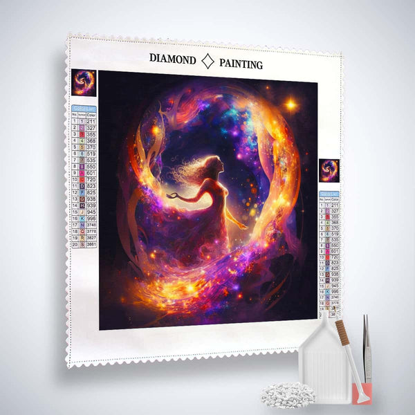 Diamond Painting Kit - Frau im Kreis with Acrylic Diamonds, Professional Canvas, Fine Tweezers, and Setting Pen
