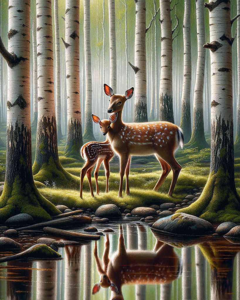 INSPIO Wandtattoo – Verspielte Rehe Im Birkenwald, Kinderzimmer Deko, Wasserabweisend, Wiederverwendbar