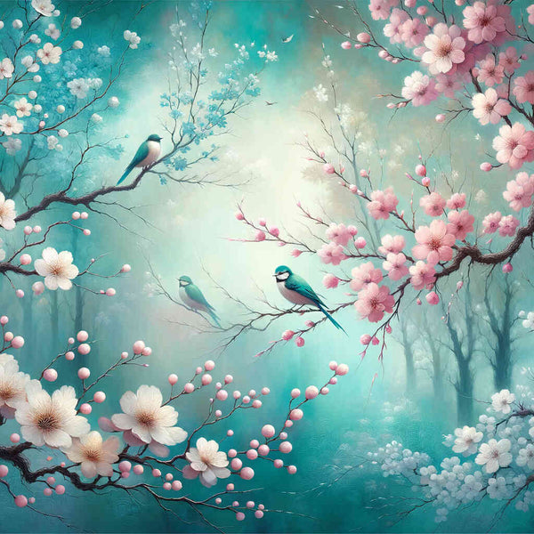 Malen nach Zahlen - Blumen und Vögel, Türkis