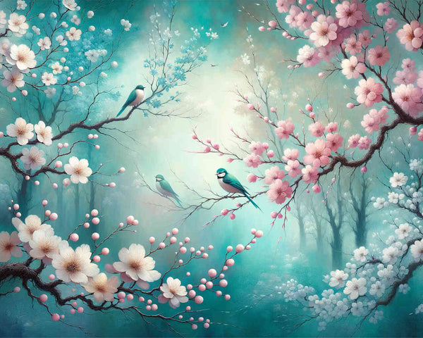 Malen nach Zahlen - Blumen und Vögel, Türkis