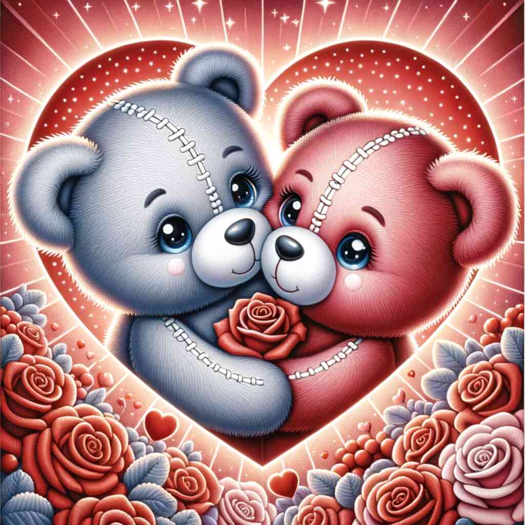 Malen nach Zahlen - Teddypärchen Rose und Herz