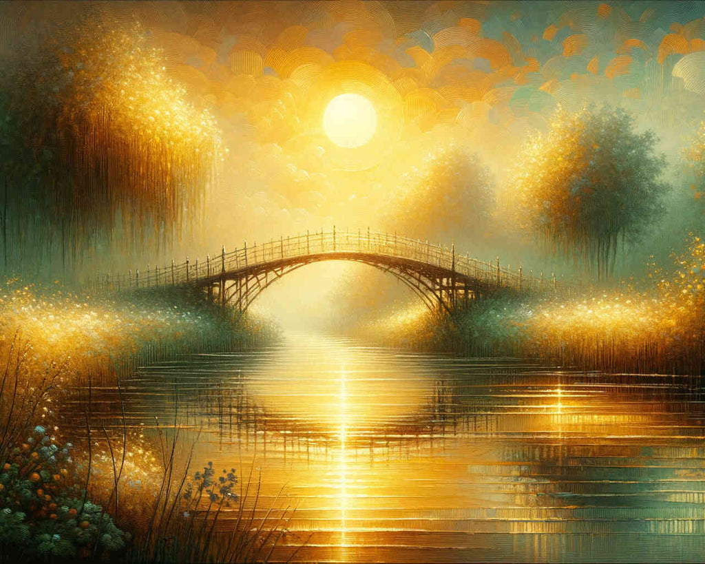 Brücke über Fluss, Sonnenschein – Malen nach Zahlen