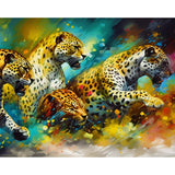 Diamond Painting Kit - Leopardenbande Artwork with Colorful Leopards