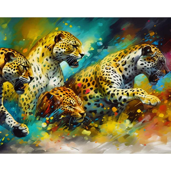 Diamond Painting Kit - Leopardenbande Artwork with Colorful Leopards