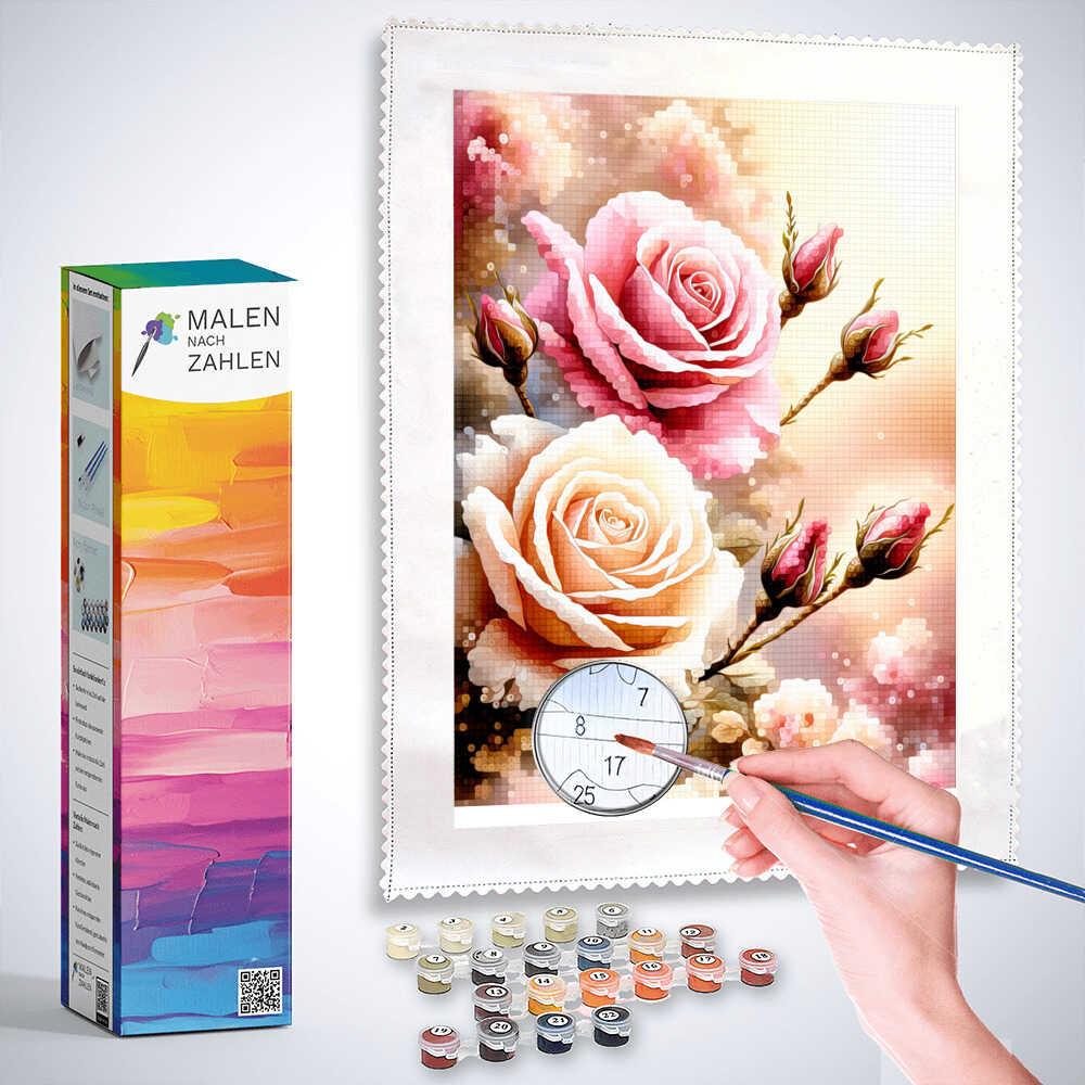 Malen nach Zahlen - Zwei Rosenblüten