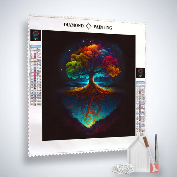 AB Diamond Painting - Bunter Baum in der Nacht Kit, professionelle Leinwand, Acryl Diamonds, Künstler-Pinzette, Profi Setzstift und Flächensetzer