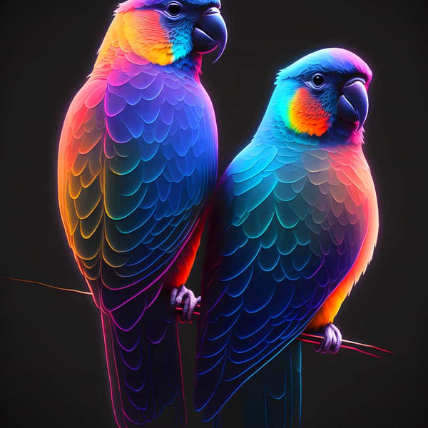 Buntes Vögel Liebespaar auf einem Ast - AB Diamond Painting Kit - Kunst die funkelt! Perfekt für kreative Hobbys.
