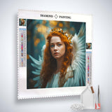 Diamond Painting Kit - Engel mit roten Haaren, Profi-Leinwand, Acryl Diamonds, Künstler-Pinzette, Setzstift, Flächensetzer.