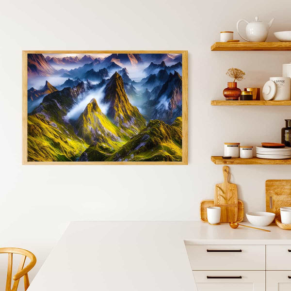 Malen nach Zahlen Ausblick Berge Wandkunst in moderner Küche - Entspannende Freizeitbeschäftigung