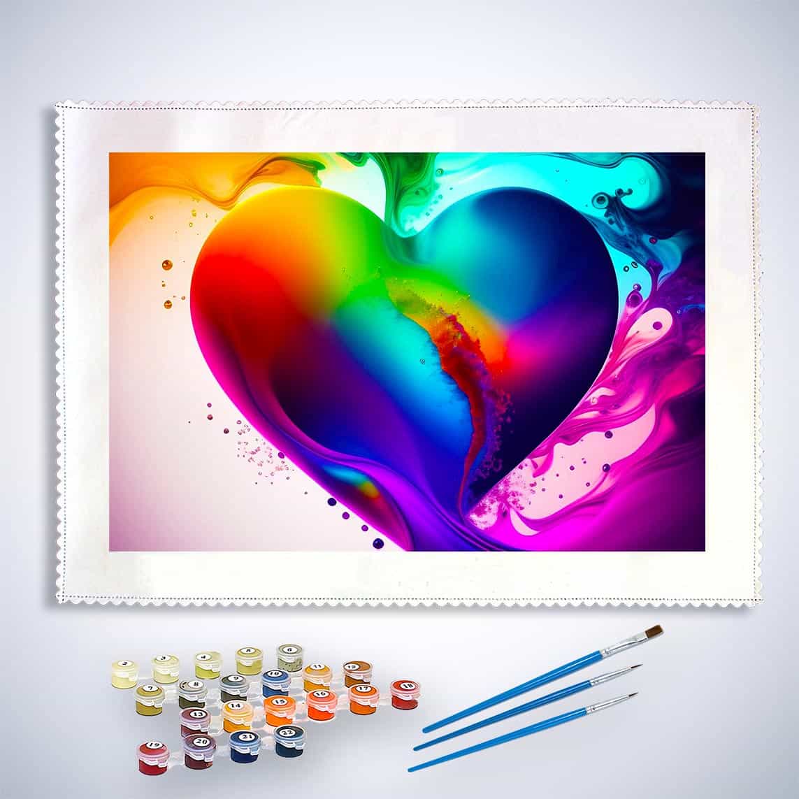 Malen nach Zahlen - Farbwolke Herz, entspannendes Bild zum Selbermalen mit Farben und Pinseln