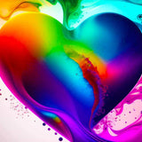 Vibrant rainbow-colored heart with swirling paint in the background, representing Malen nach Zahlen - Farbwolke, Herz for relaxing painting activities.