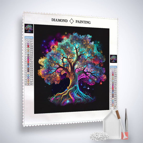 Diamond Painting Lebensbaum Bunt Kit with Tree Design, Acrylic Diamonds, Professional Canvas, Tweezers, and Pen