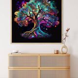 Malen nach Zahlen - Lebensbaum Bunt, farbenfrohes Baum-Gemälde zur Entspannung, dekorative Wandkunst über Kommode.