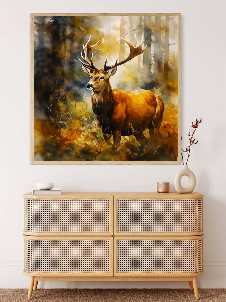 Malen nach Zahlen Prachtvoller Hirsch im Wald Kunstwerk in modernem Interieur