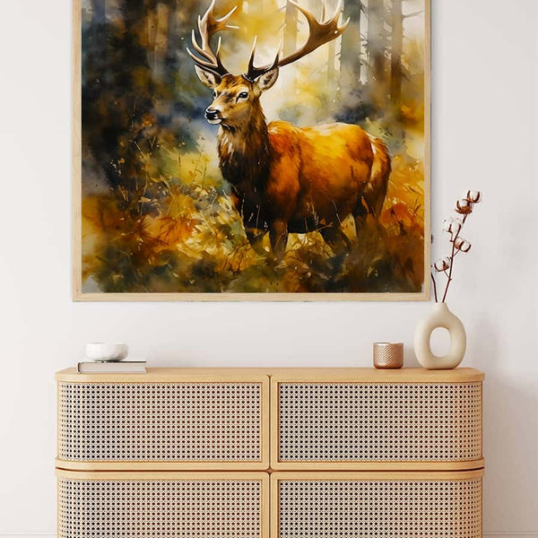 Malen nach Zahlen Prachtvoller Hirsch im Wald Kunstwerk in modernem Interieur
