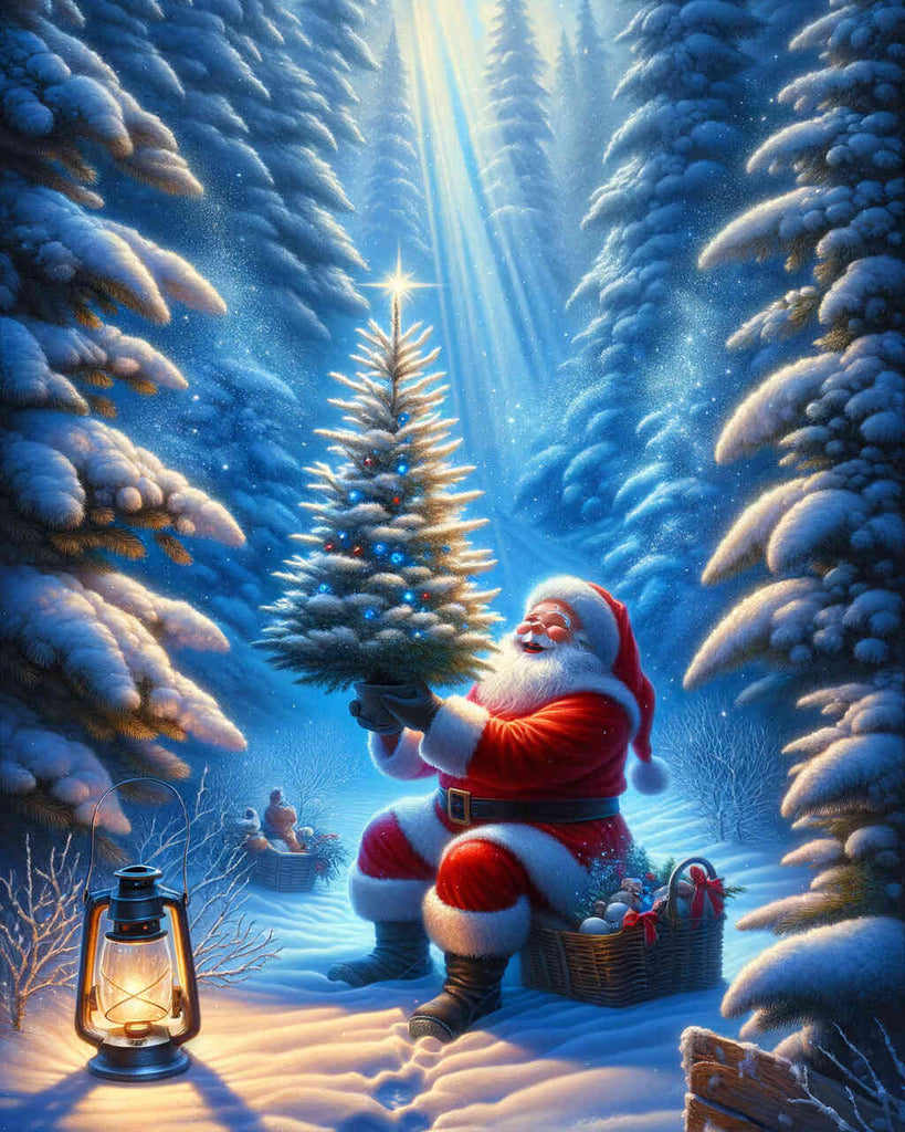 Malen nach Zahlen - Weihnachtsmann fällt Baum