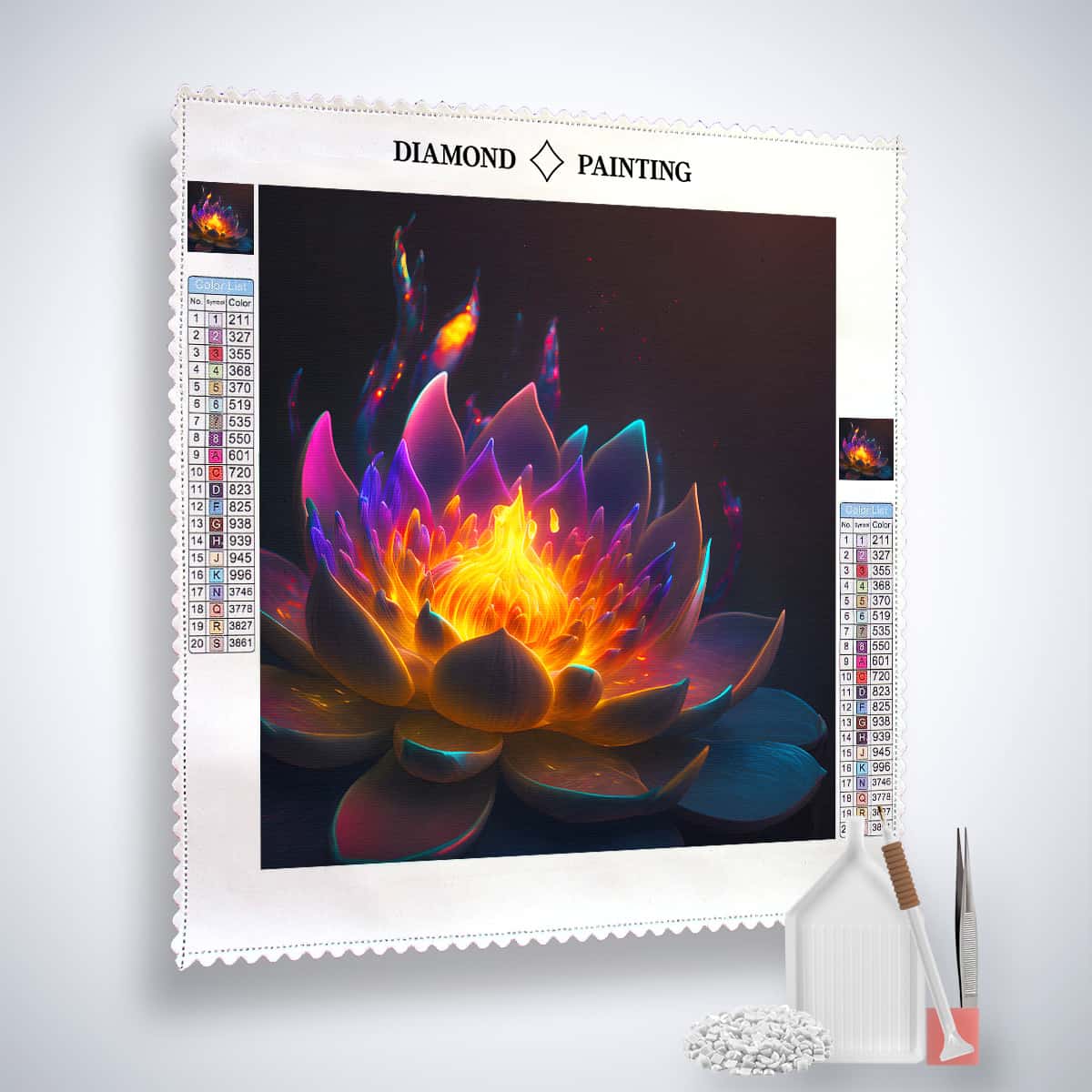 AB Diamond Painting - Feuerblume in der Nacht Kit mit Profi-Leinwand, Acryl Diamonds, Pinzette und Setzstift. Kunst, die funkelt!