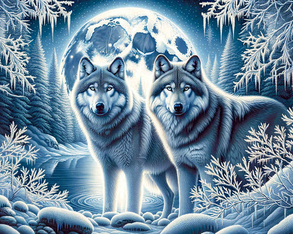 Wölfe im Winter - Malen nach Zahlen