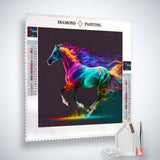 AB Diamond Painting Kit - Galoppierendes Neonpferd auf Leinwand, mit Acryl Diamonds, Künstler-Pinzette und Profi Setzstift im Set