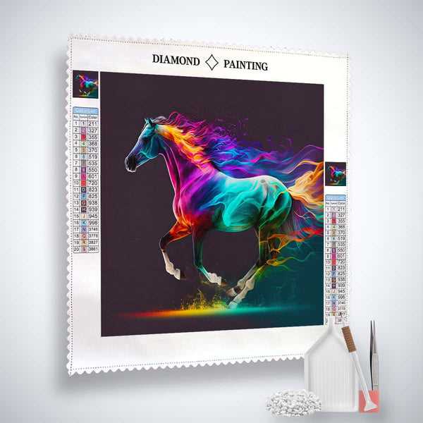 AB Diamond Painting Kit - Galoppierendes Neonpferd auf Leinwand, mit Acryl Diamonds, Künstler-Pinzette und Profi Setzstift im Set