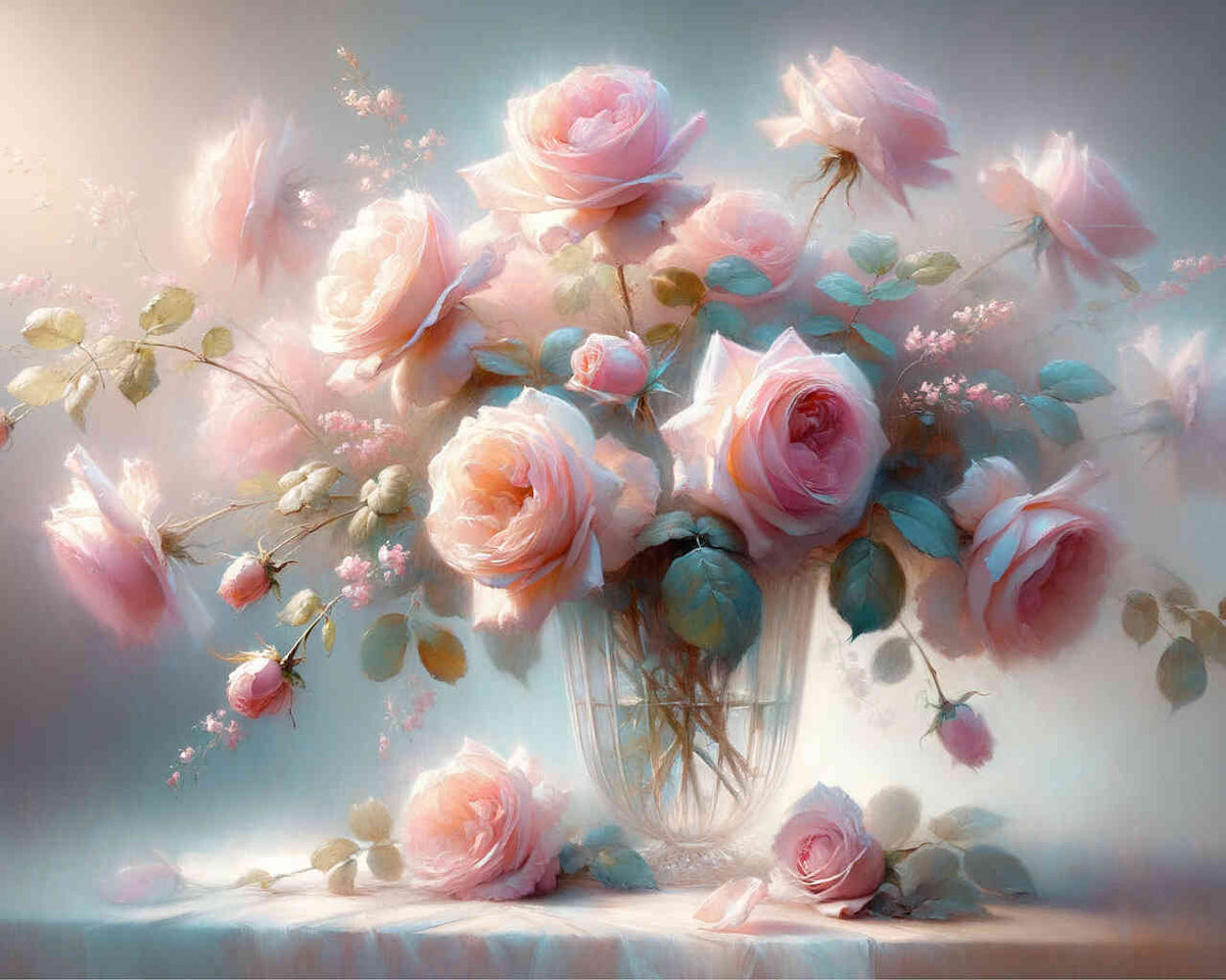 Malen nach Zahlen - Rosa Rosenstrauß, Vase