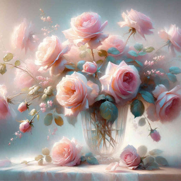 Malen nach Zahlen - Rosa Rosenstrauß, Vase