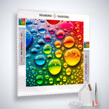 AB Diamond Painting - Bunte Regentropfen Set inklusive Leinwand, Acryl Diamonds, Pinzette und Profi Setzstift