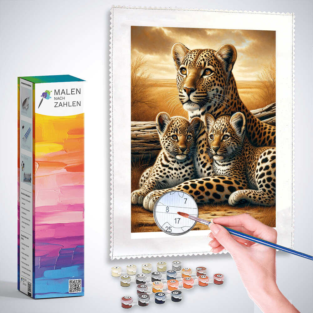 Malen nach Zahlen - Leopardenmutter mit Kindern