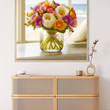 Blumenstrauß am Strand Gemälde auf einem modern gestalteten Regal, Malen nach Zahlen Kunstwerk für entspannende und kreative Freizeitbeschäftigung
