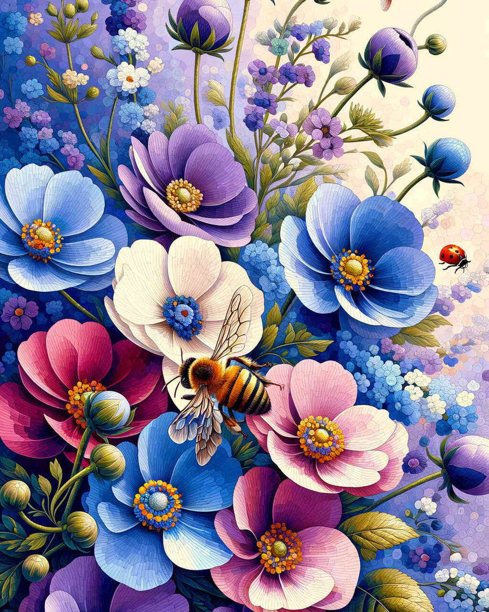 Malen nach Zahlen - Blumen und Hummel