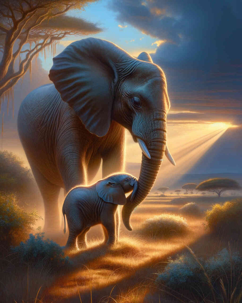 Malen nach Zahlen - Elefant Mutter und Kalb
