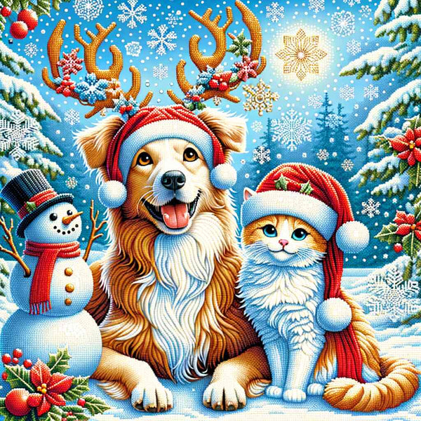 Malen nach Zahlen - Hund und Katze Winter