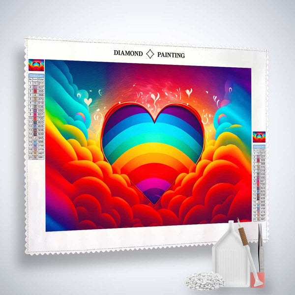 AB Diamond Painting Herz Farbenfroh Kit - Rainbow Heart on Professional Canvas with Acrylic Diamonds Set and Tools