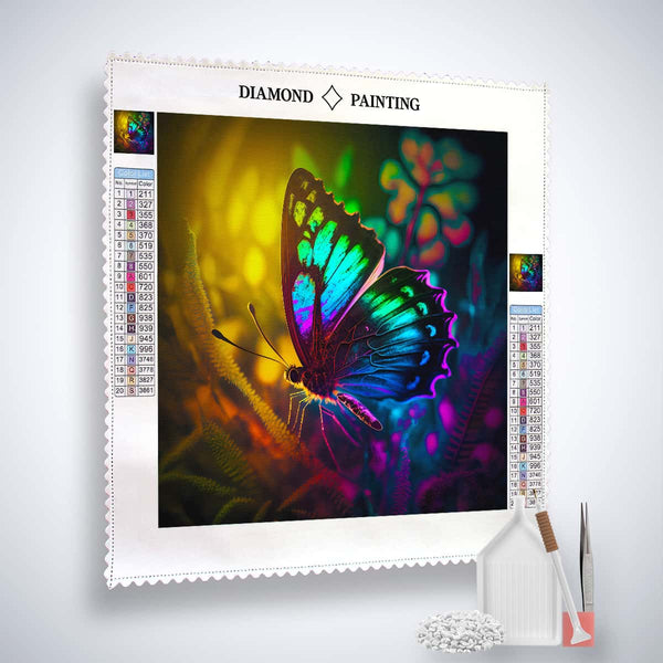Diamond Painting Kit Schmetterling bei Nacht, schimmernder Schmetterlingsmotiv auf Profi-Leinwand mit veredelten Acryl Diamonds und Werkzeugen