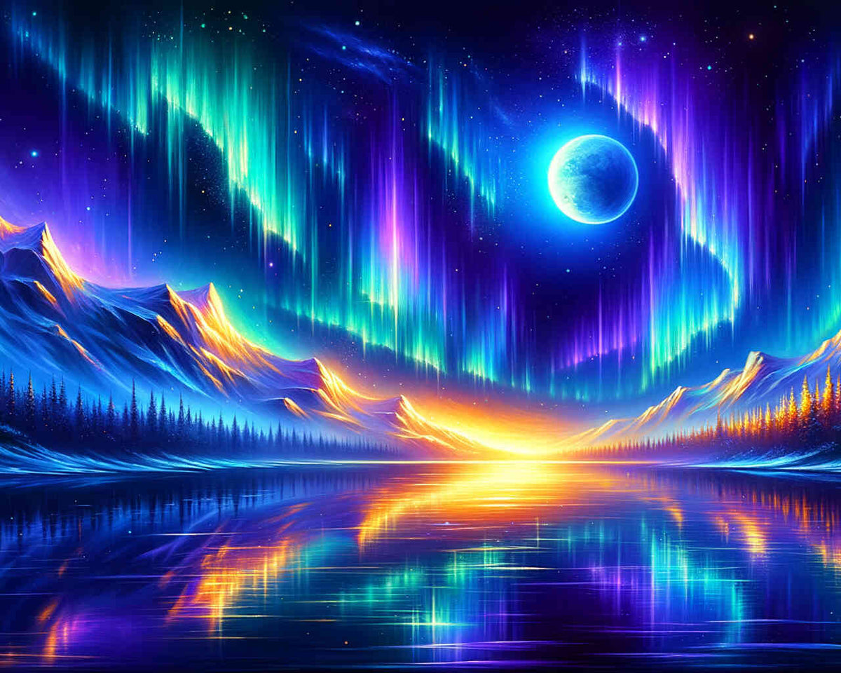 Malen nach Zahlen - Polarlichter bei Vollmond
