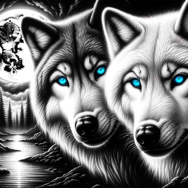 Malen nach Zahlen - Wolfspaar, Schwarz und weiß