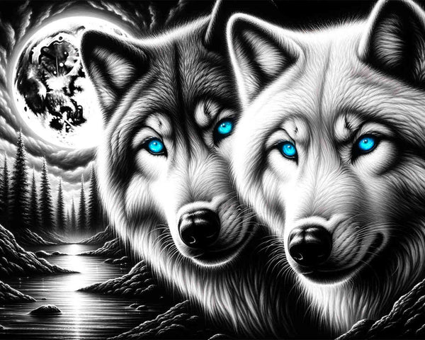 Malen nach Zahlen - Wolfspaar, Schwarz und weiß