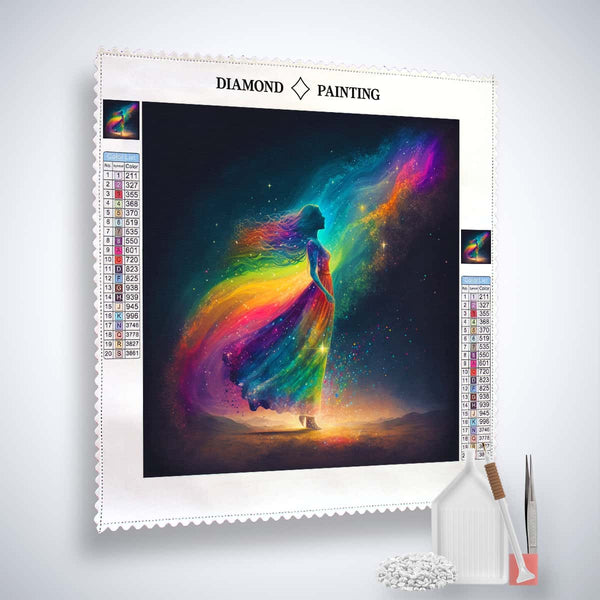Diamond Painting Kit Frau Bunt Seitlich - Prof Leinwand mit Acryl Diamonds, Künstler-Pinzette und Profi Setzstift.