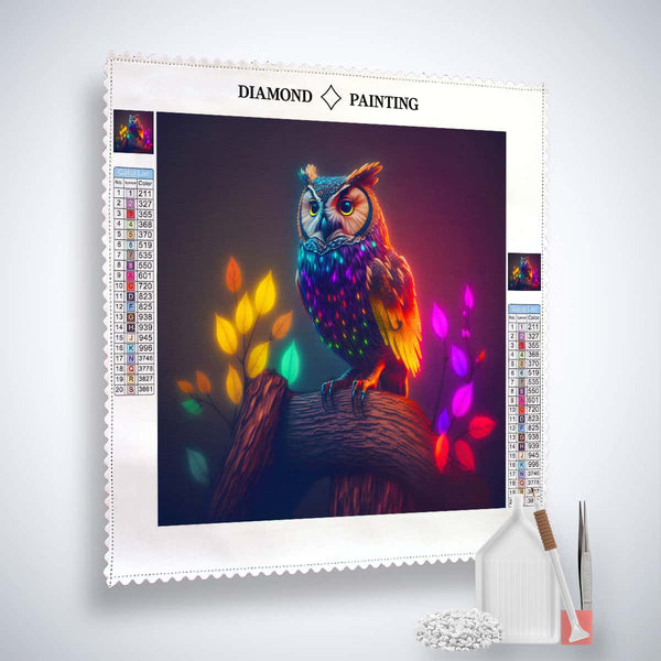 AB Diamond Painting Kit - Eule im Lichtermeer, includiert Profi-Leinwand, Acryl Diamonds, Künstler-Pinzette und Profi Setzstift.