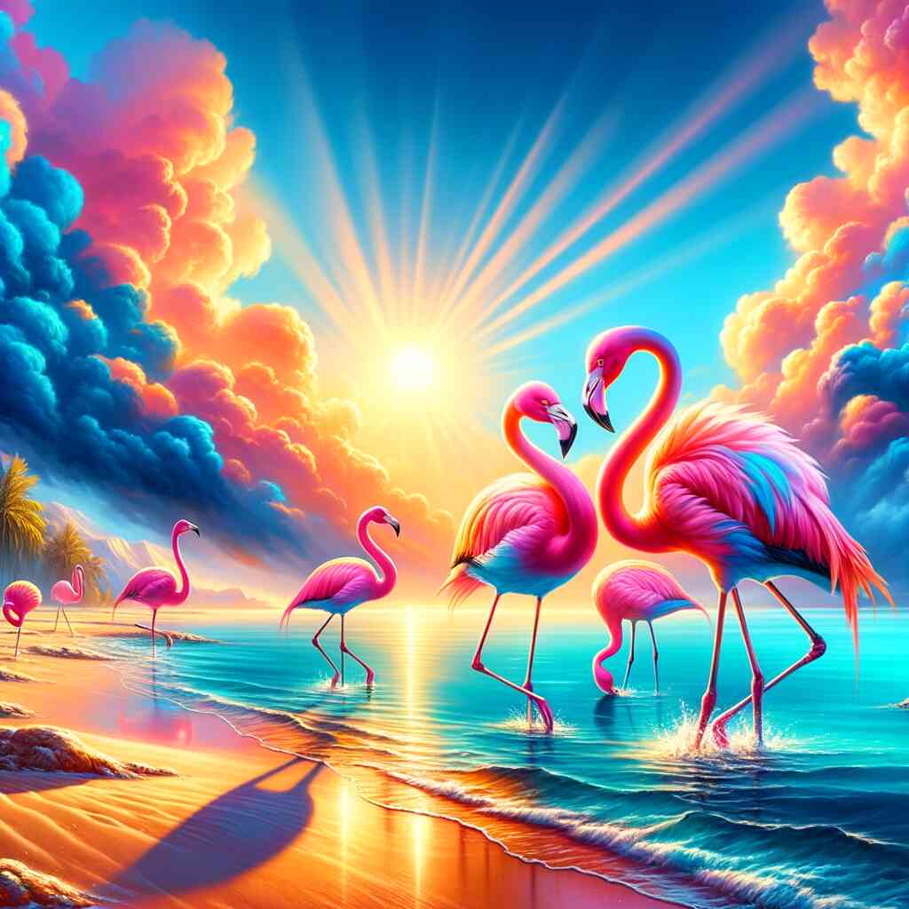 Malen nach Zahlen - Flamingos am Meer